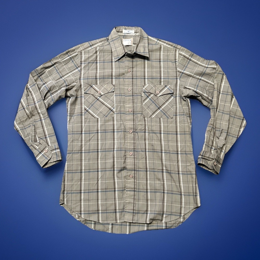 Levis Shirt Medium‎ Brown Blue Plaid Button Up Long Sleeve Western Casual